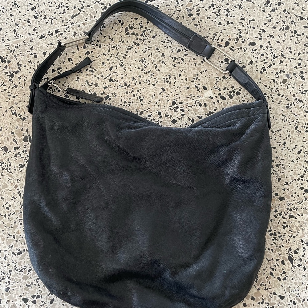 Clutch Brand Pebbled Black Leather Hobo Bag